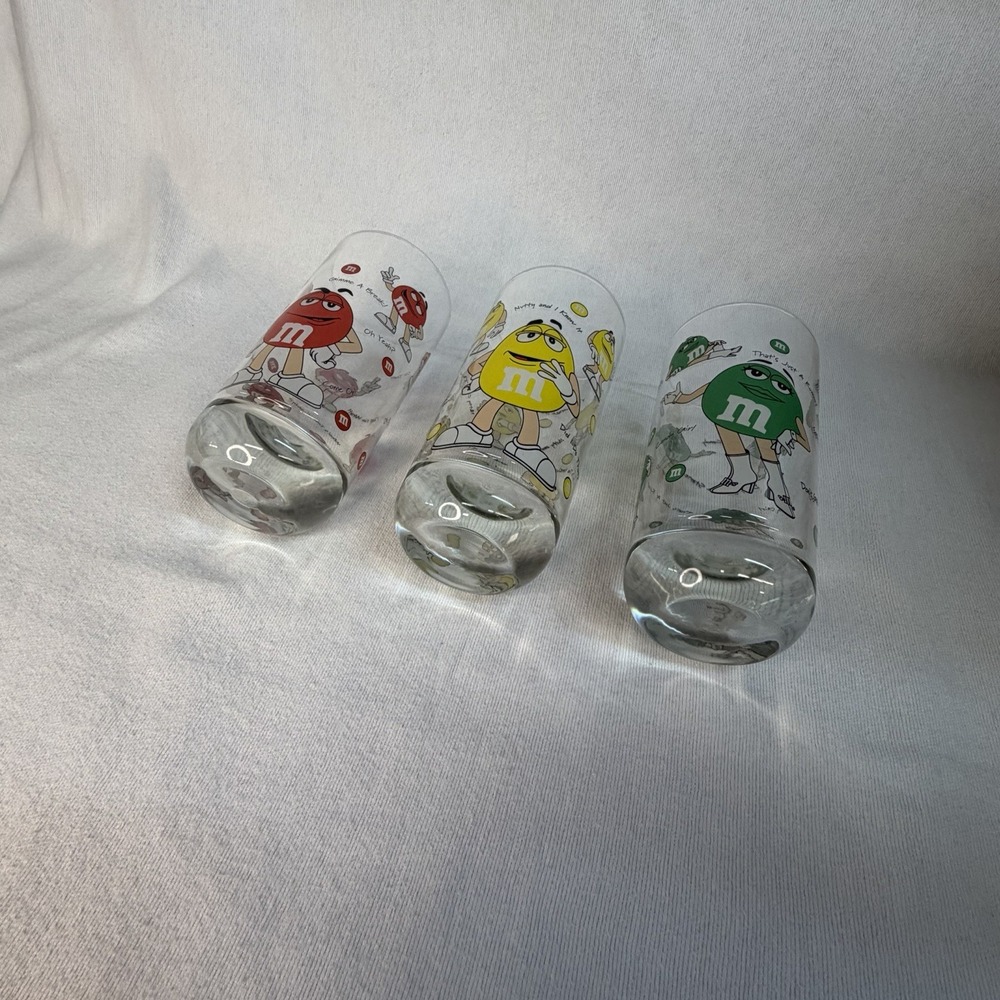 M&M Drinking Glasses Mars Green Yellow Red Retro Vintage Candy - Lot Of 3 - Picture 6 of 7